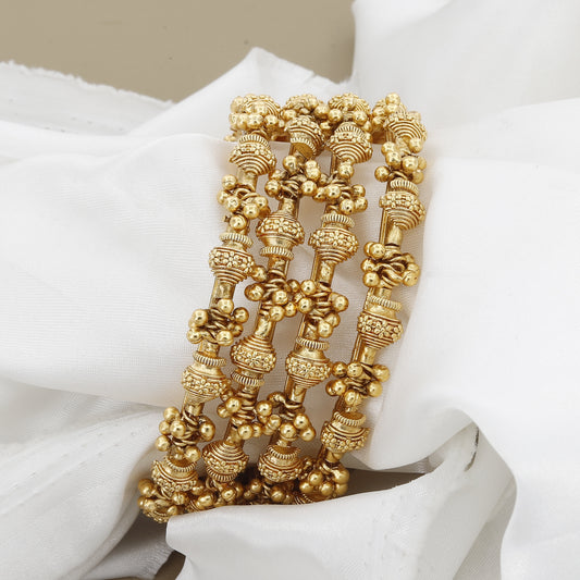 Set of 4 Antique Gokharu Bangles with Traditional Granular Work