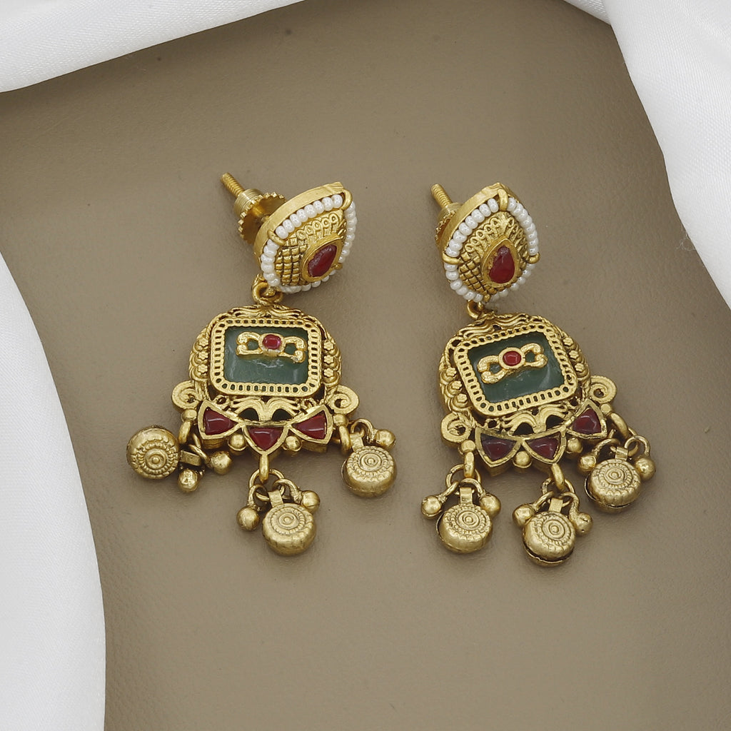 Antique Trapezoid Mangalsutra Set with Green Meenakari and Earrings