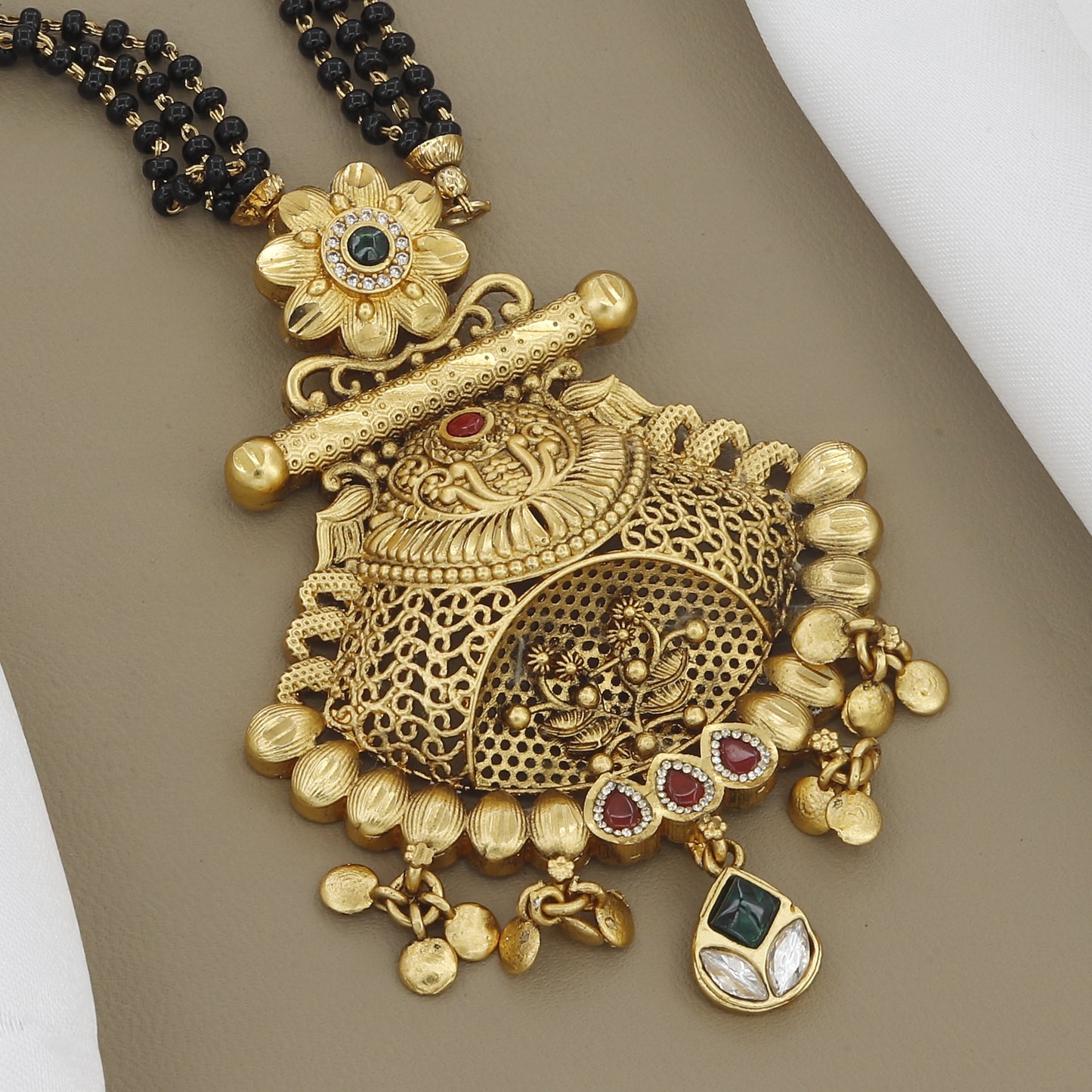 Traditional Antique Mangalsutra Set with Matching Earrings