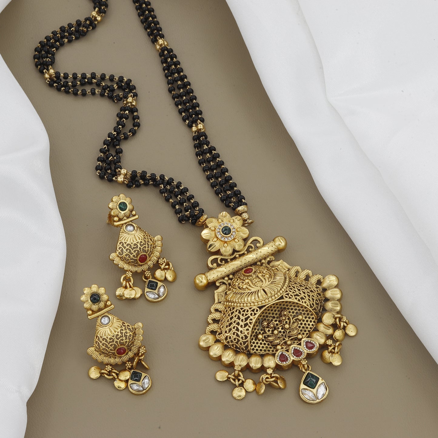 Traditional Antique Mangalsutra Set with Matching Earrings
