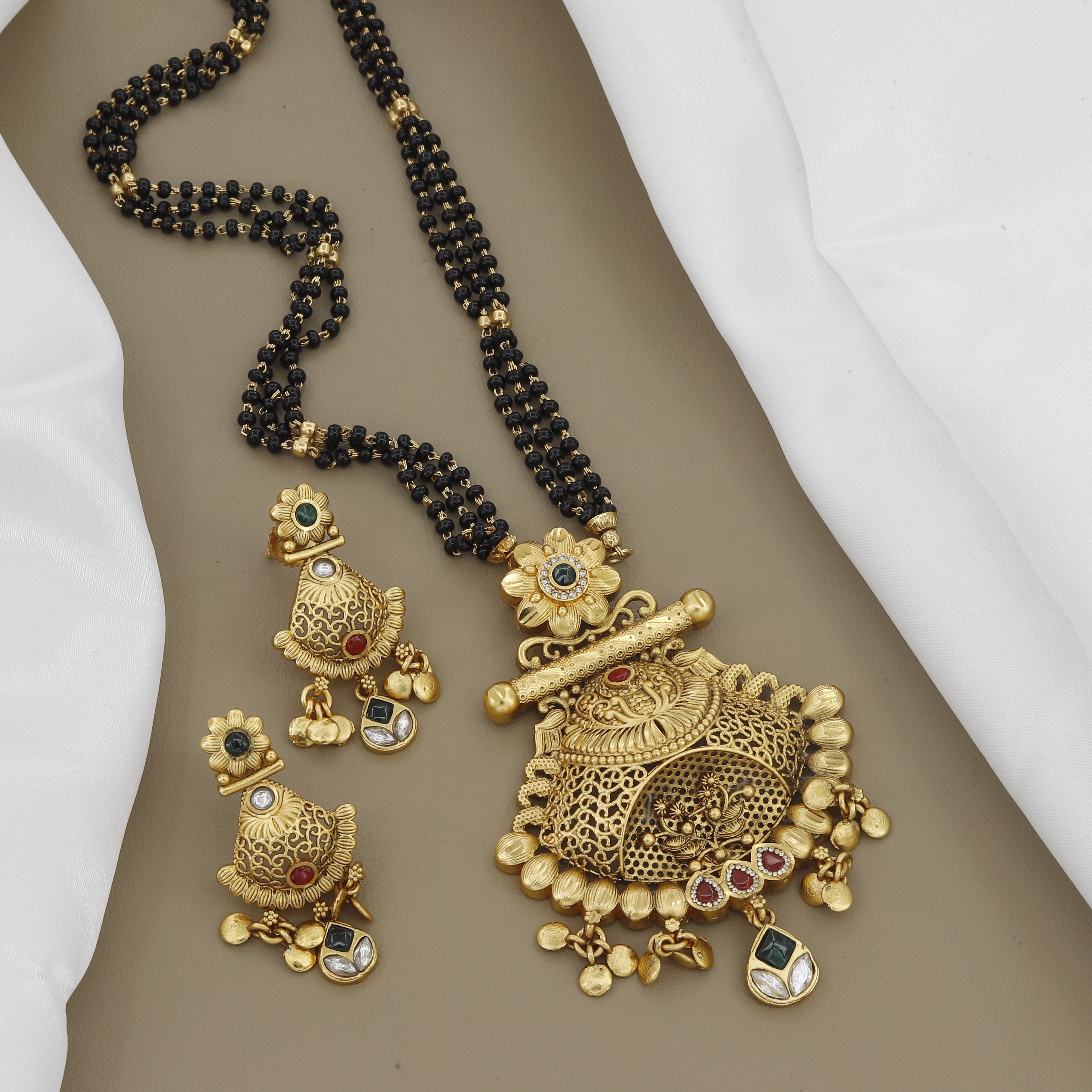 Traditional Antique Mangalsutra Set with Matching Earrings