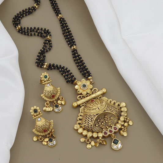 Traditional Antique Mangalsutra Set with Matching Earrings