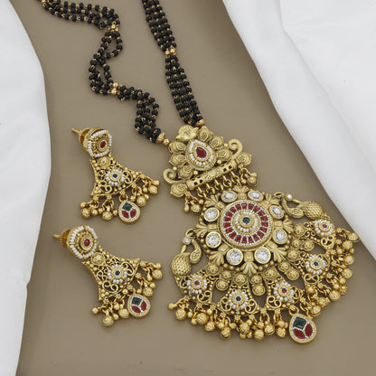 Grand Peacock & Floral Mangalsutra Set with Multicolored Stones
