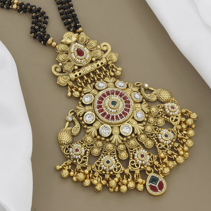 Grand Peacock & Floral Mangalsutra Set with Multicolored Stones