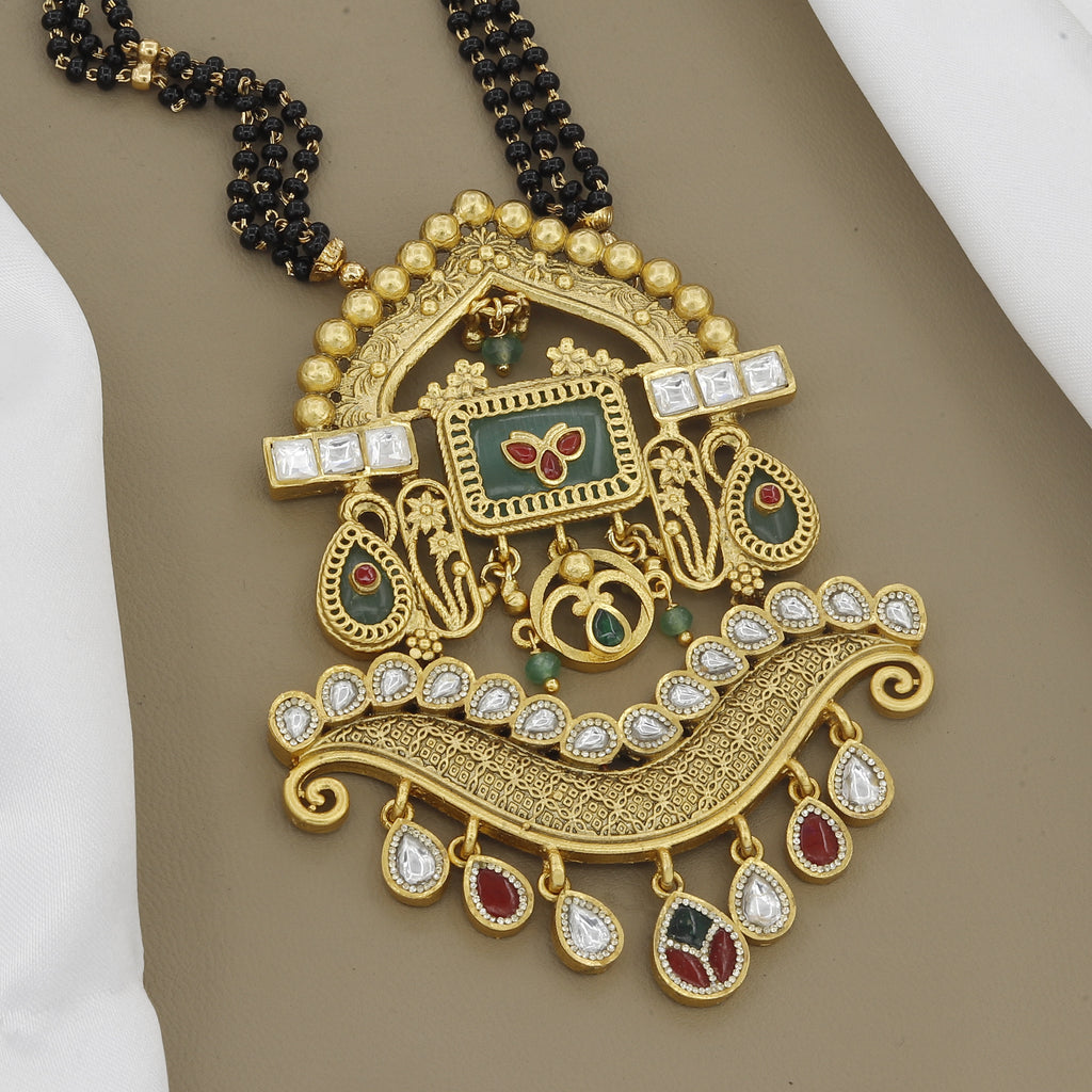 Luxury Antique Mangalsutra Set with Red & Green Enamel (Meenakari) and AD Stone Drops