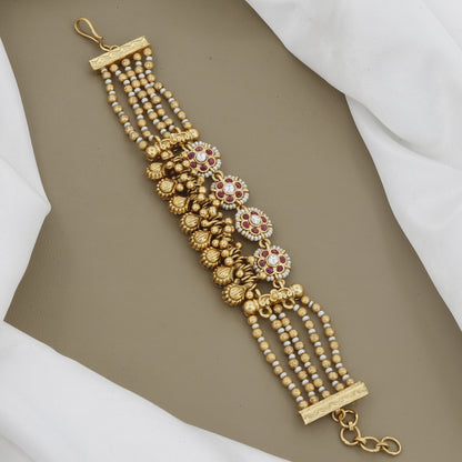 Ruby & Pearl Beaded Antique Style Bracelet
