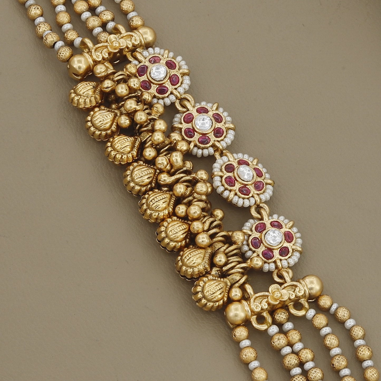 Ruby & Pearl Beaded Antique Style Bracelet