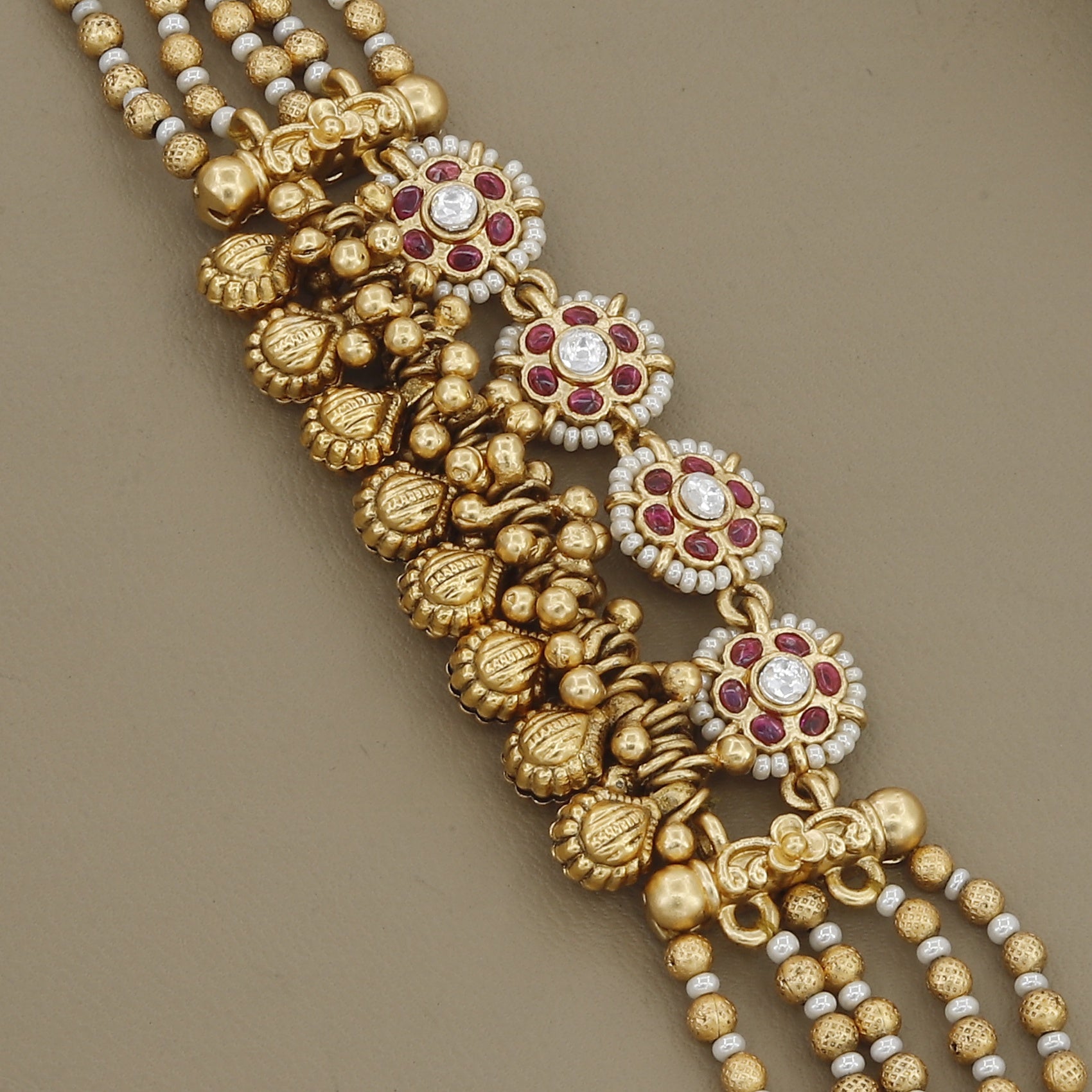 Ruby & Pearl Beaded Antique Style Bracelet