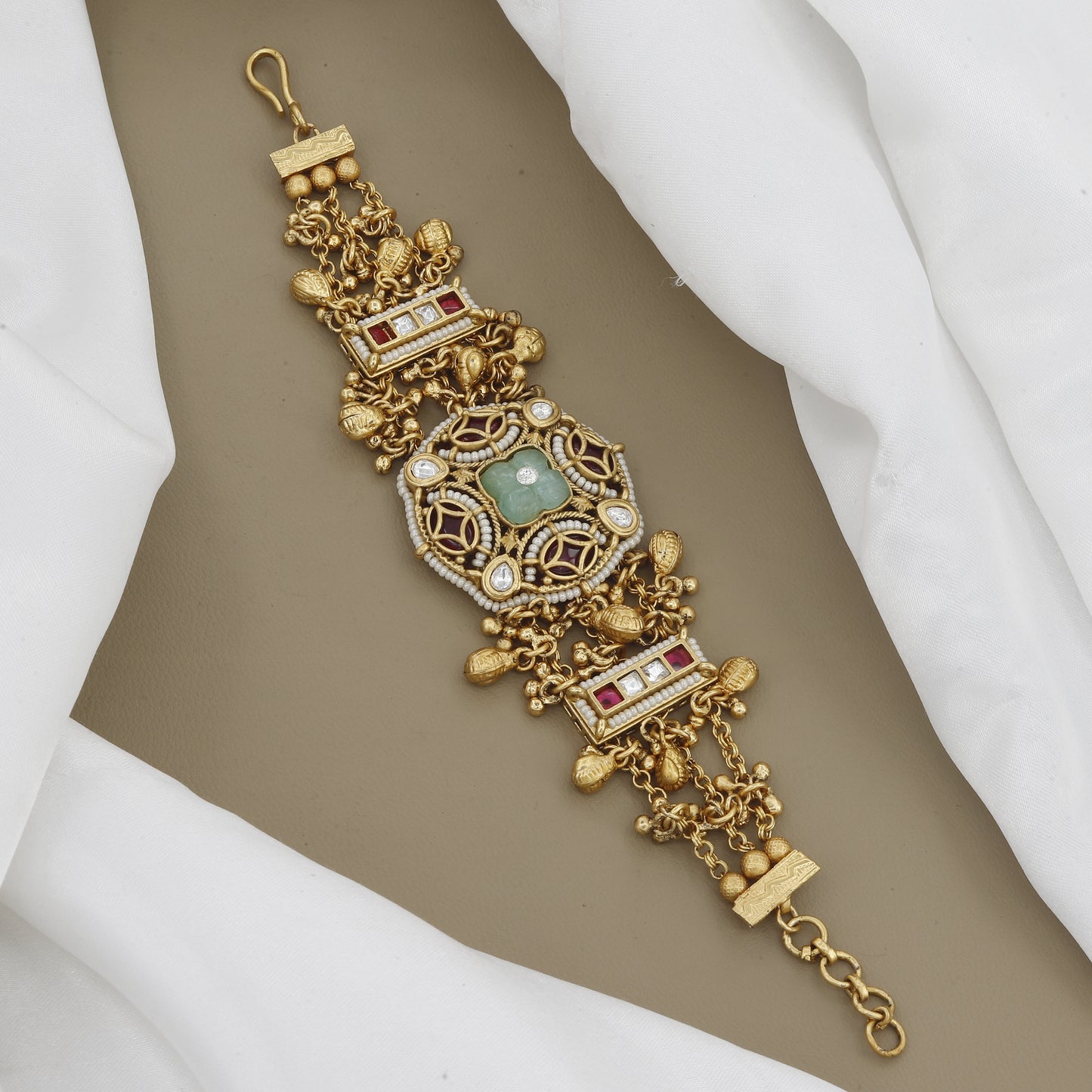 Traditional Antique Bracelet with Ruby & Mint Stone Center