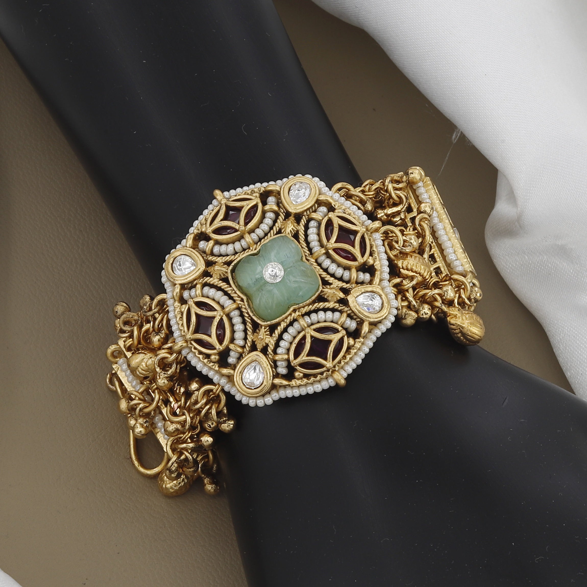 Traditional Antique Bracelet with Ruby & Mint Stone Center