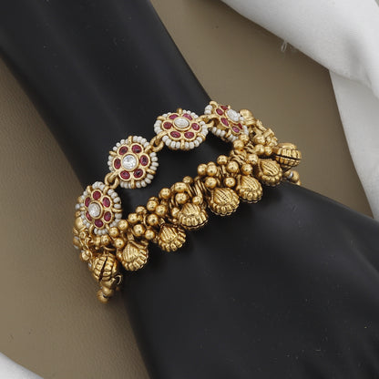 Ruby & Pearl Beaded Antique Style Bracelet