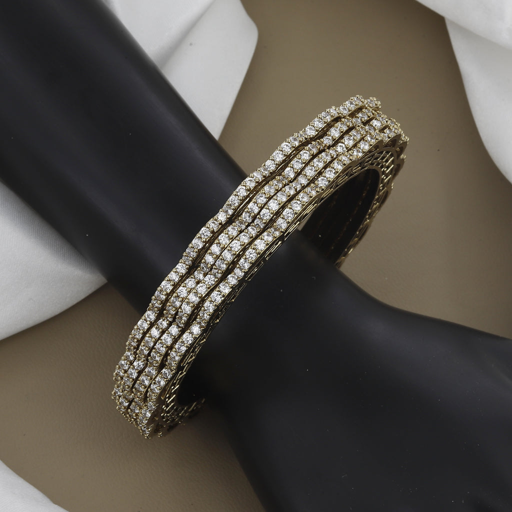 Stackable Mehndi-Tone Sparkling American Diamond/CZ Bangle Set