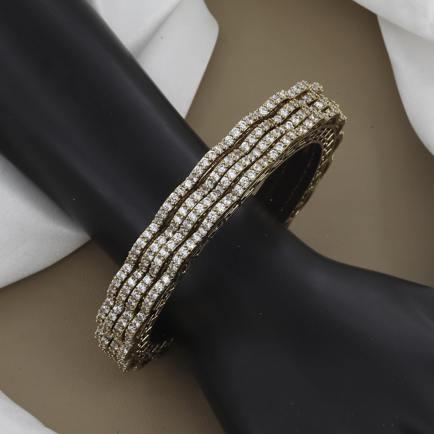 Stackable Mehndi-Tone Sparkling American Diamond/CZ Bangle Set