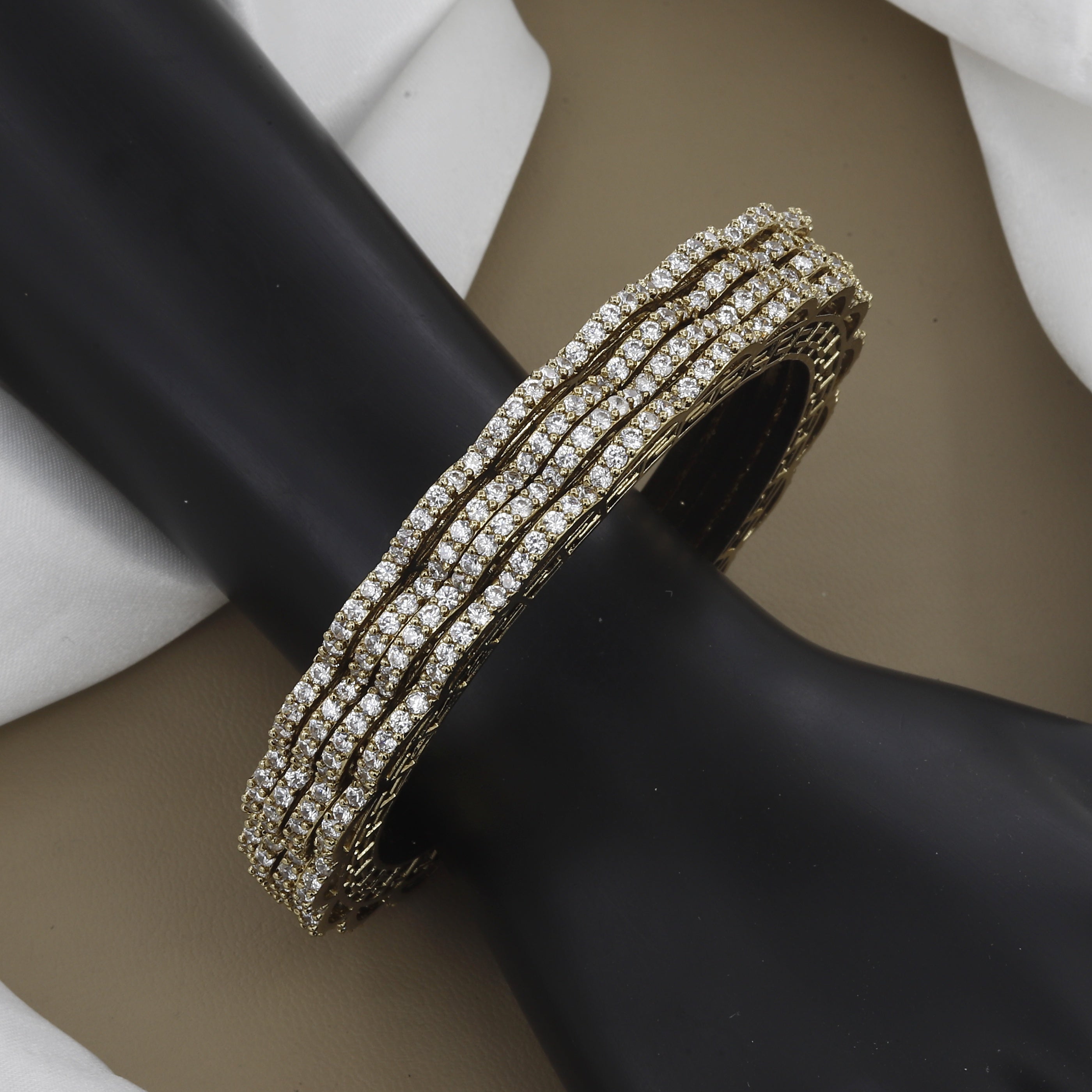 Stackable Mehndi-Tone Sparkling American Diamond/CZ Bangle Set