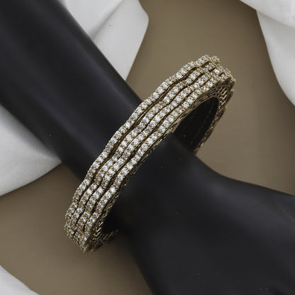 Stackable Mehndi-Tone Sparkling American Diamond/CZ Bangle Set