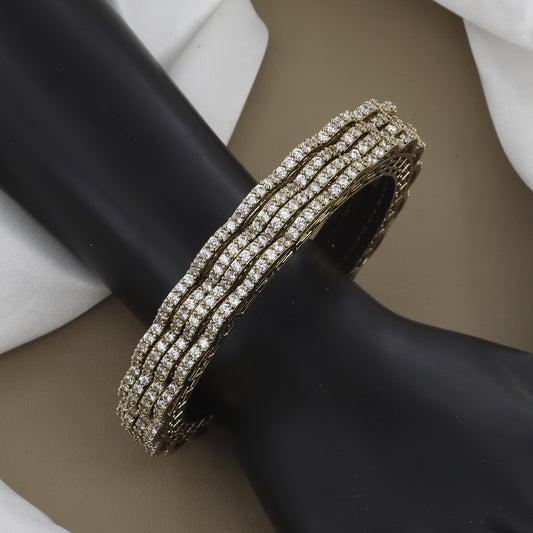 Stackable Mehndi-Tone Sparkling American Diamond/CZ Bangle Set