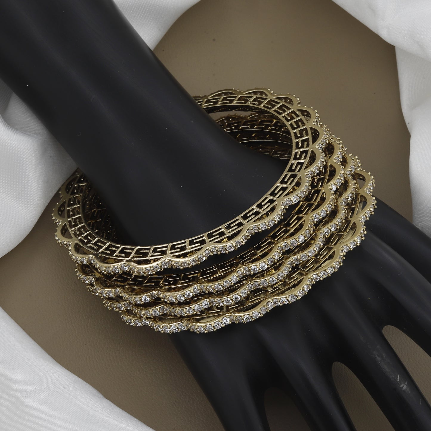 Stackable Mehndi-Tone Sparkling American Diamond/CZ Bangle Set