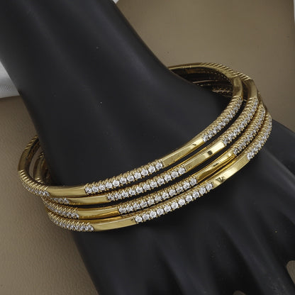 Stackable Diamond-Look Mehndi Polished CZ Stone Bangle Set