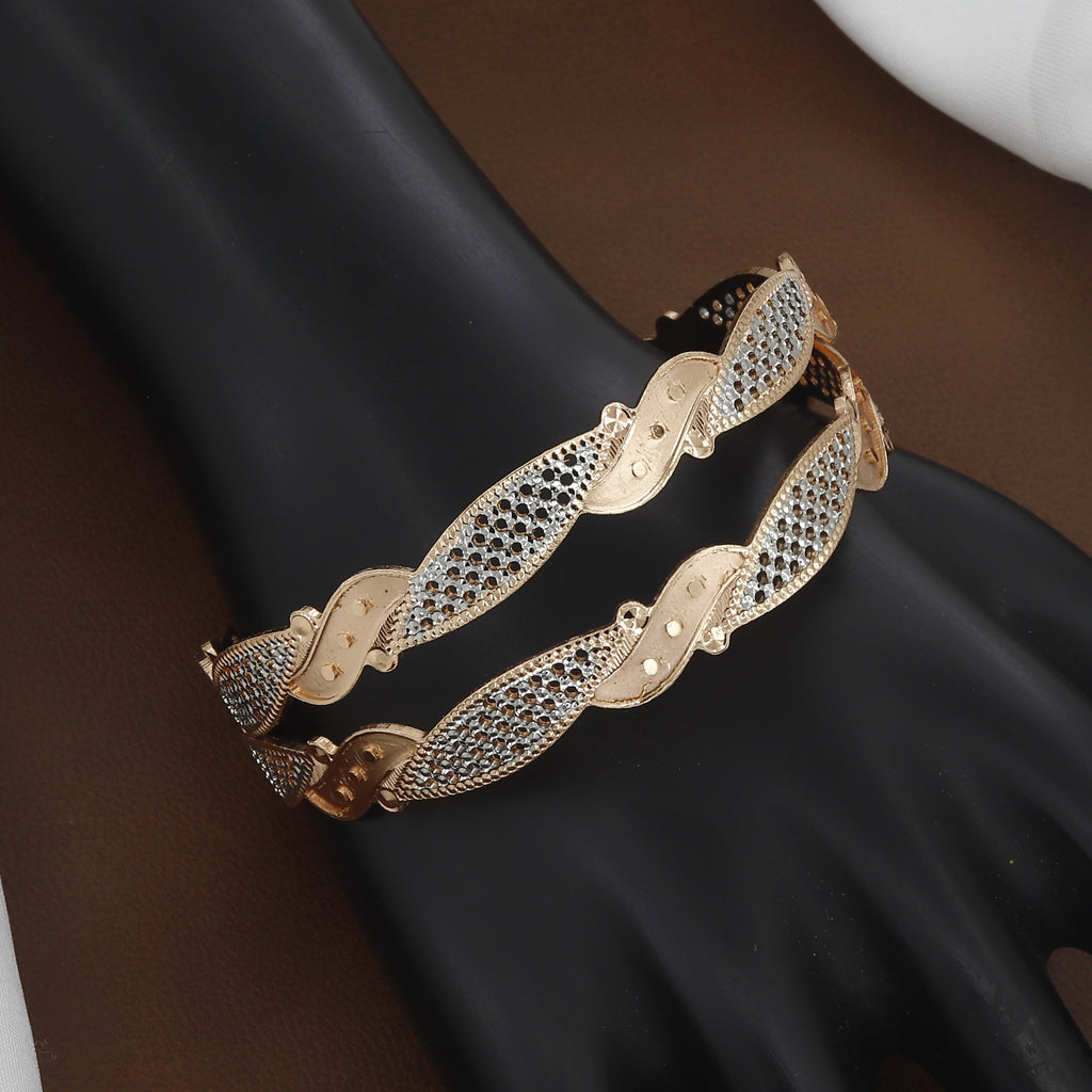 Rose Gold & Silver Finish Dual-Tone Twisted Bangle Set