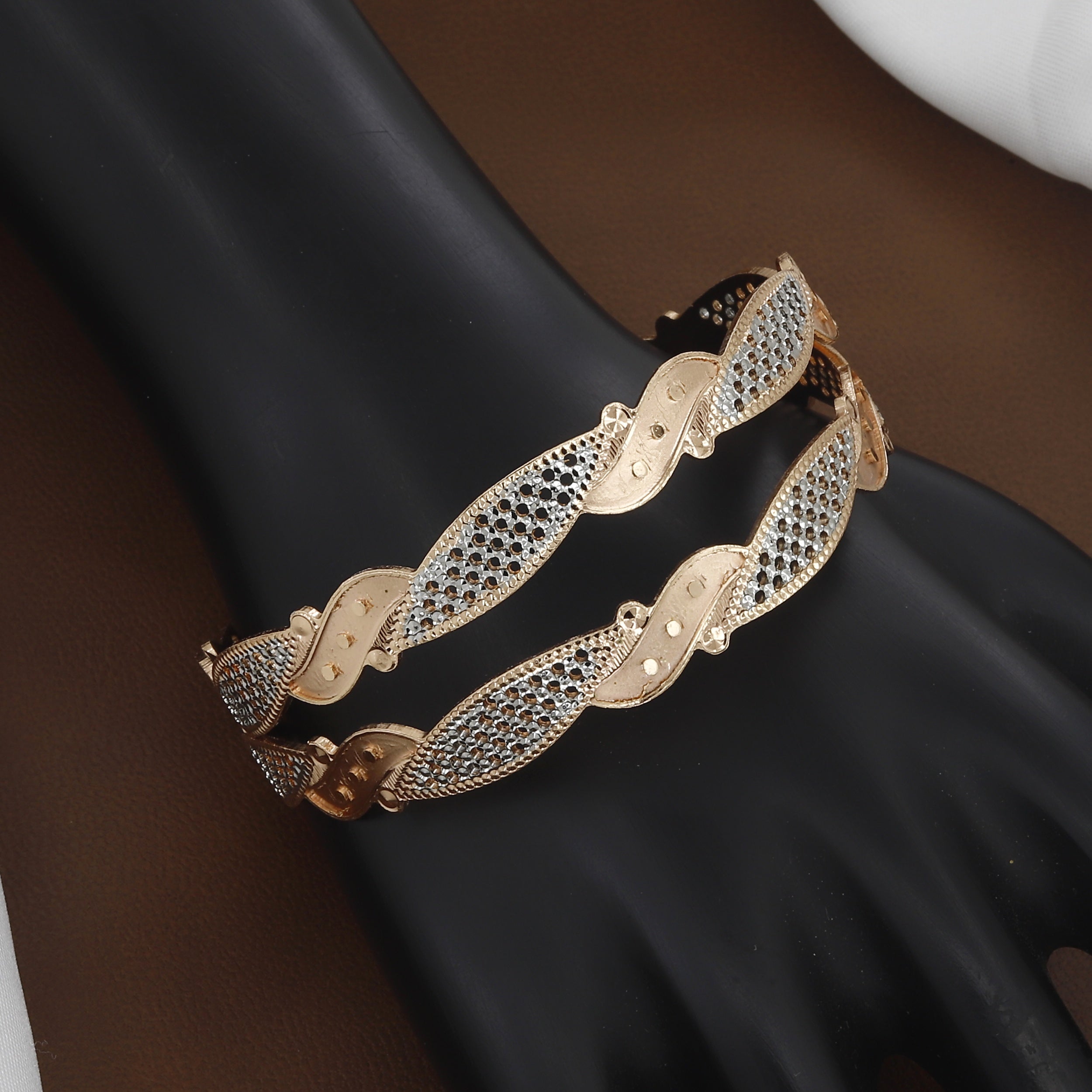 Rose Gold & Silver Finish Dual-Tone Twisted Bangle Set