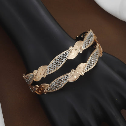 Rose Gold & Silver Finish Dual-Tone Twisted Bangle Set