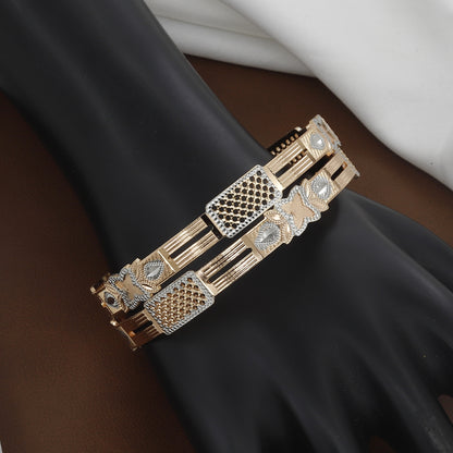 Dual-Tone Mesh & Rose Gold Modern Geometric Bangle Set