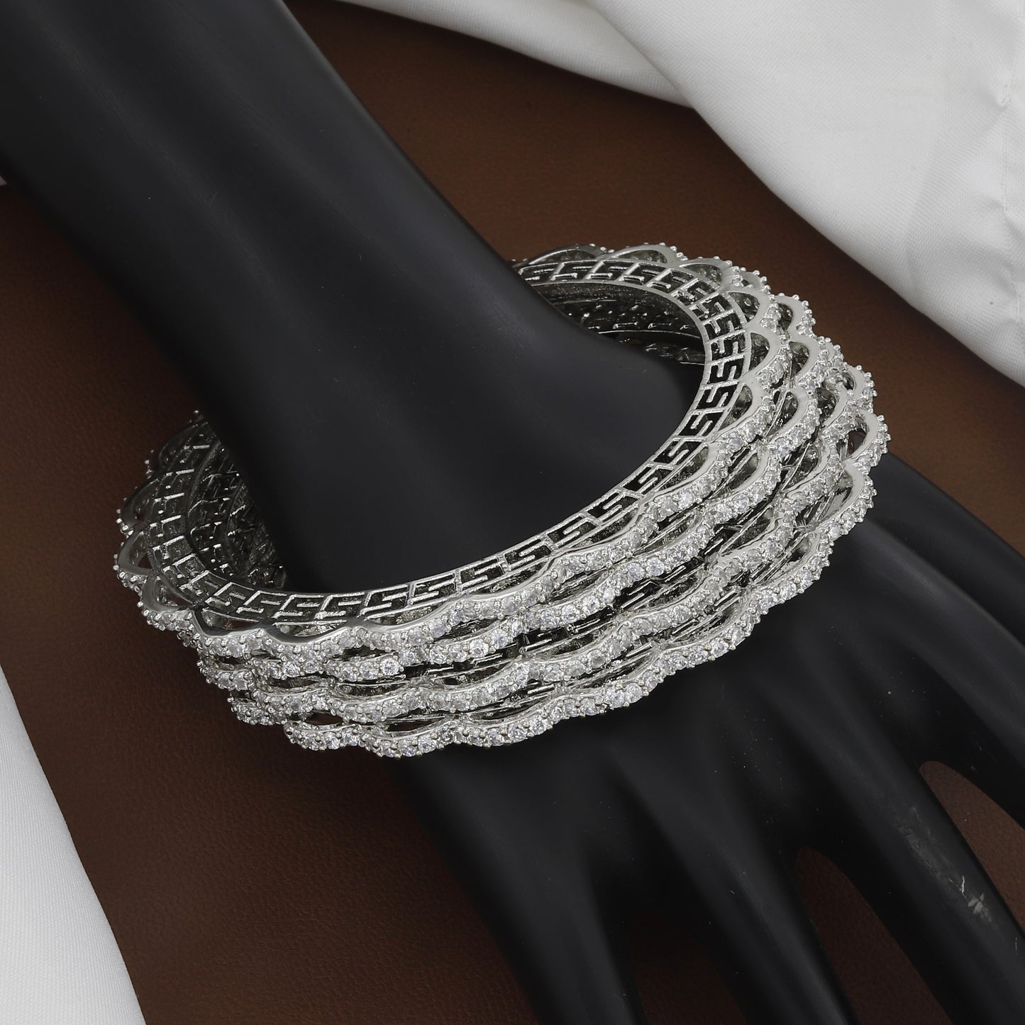 Stackable Silver-Tone Sparkling American Diamond/CZ Bangle Set