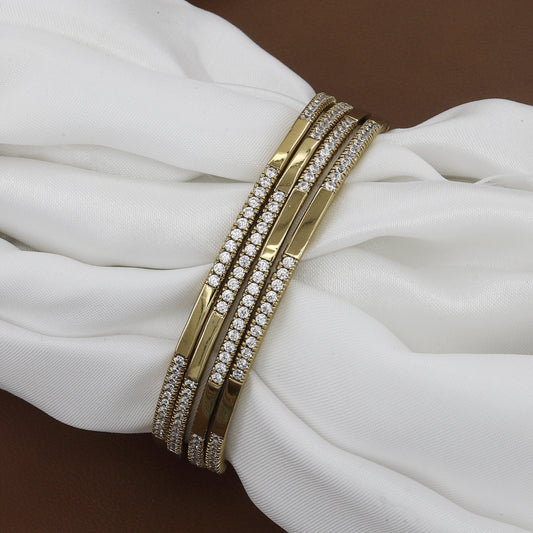 Stackable Diamond-Look Mehndi Polished CZ Stone Bangle Set