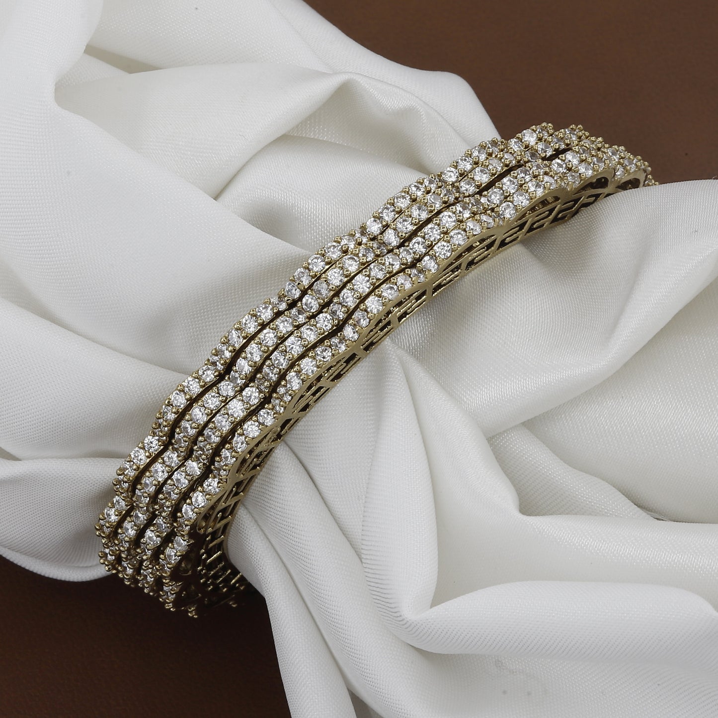 Stackable Mehndi-Tone Sparkling American Diamond/CZ Bangle Set