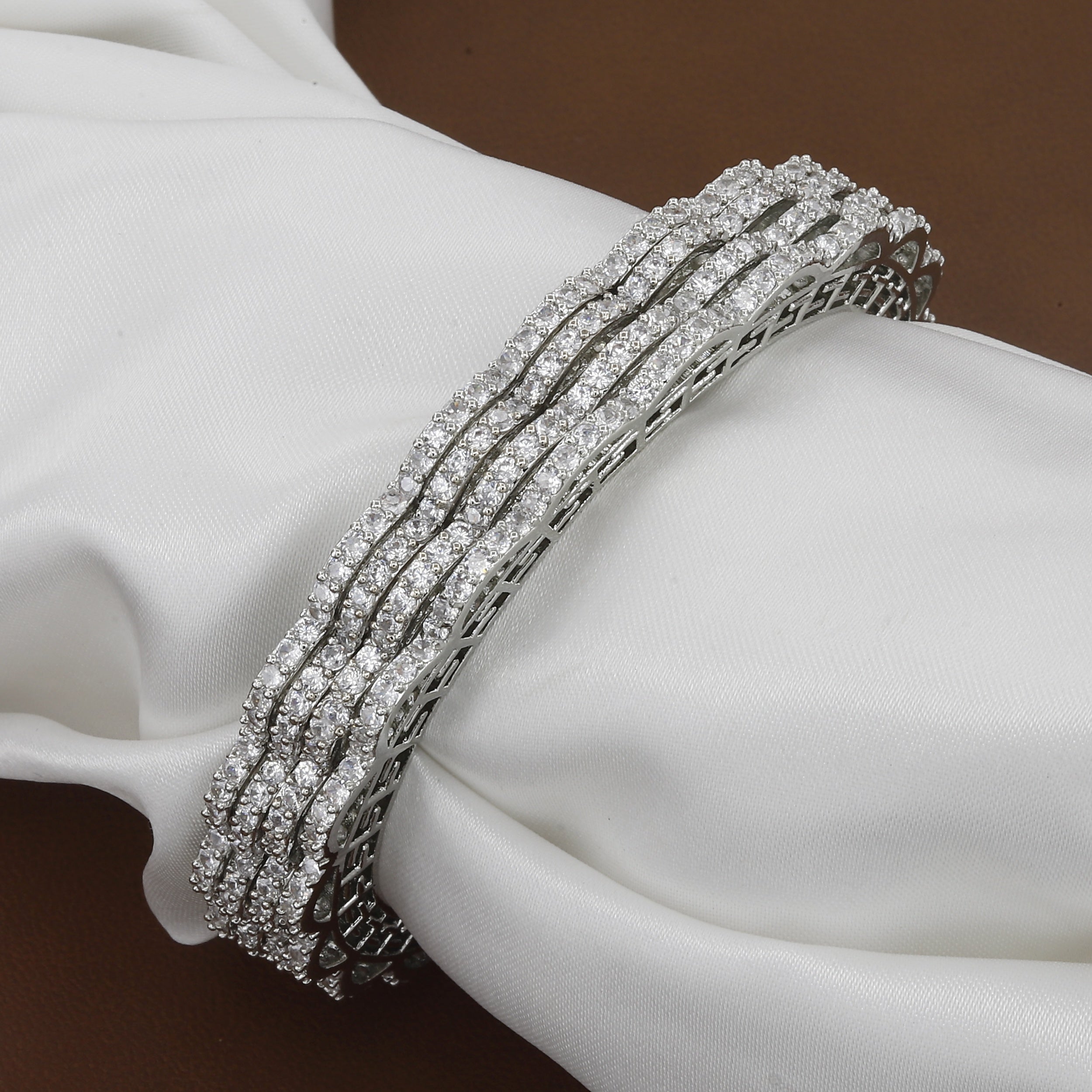 Stackable Silver-Tone Sparkling American Diamond/CZ Bangle Set