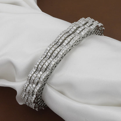 Stackable Silver-Tone Sparkling American Diamond/CZ Bangle Set