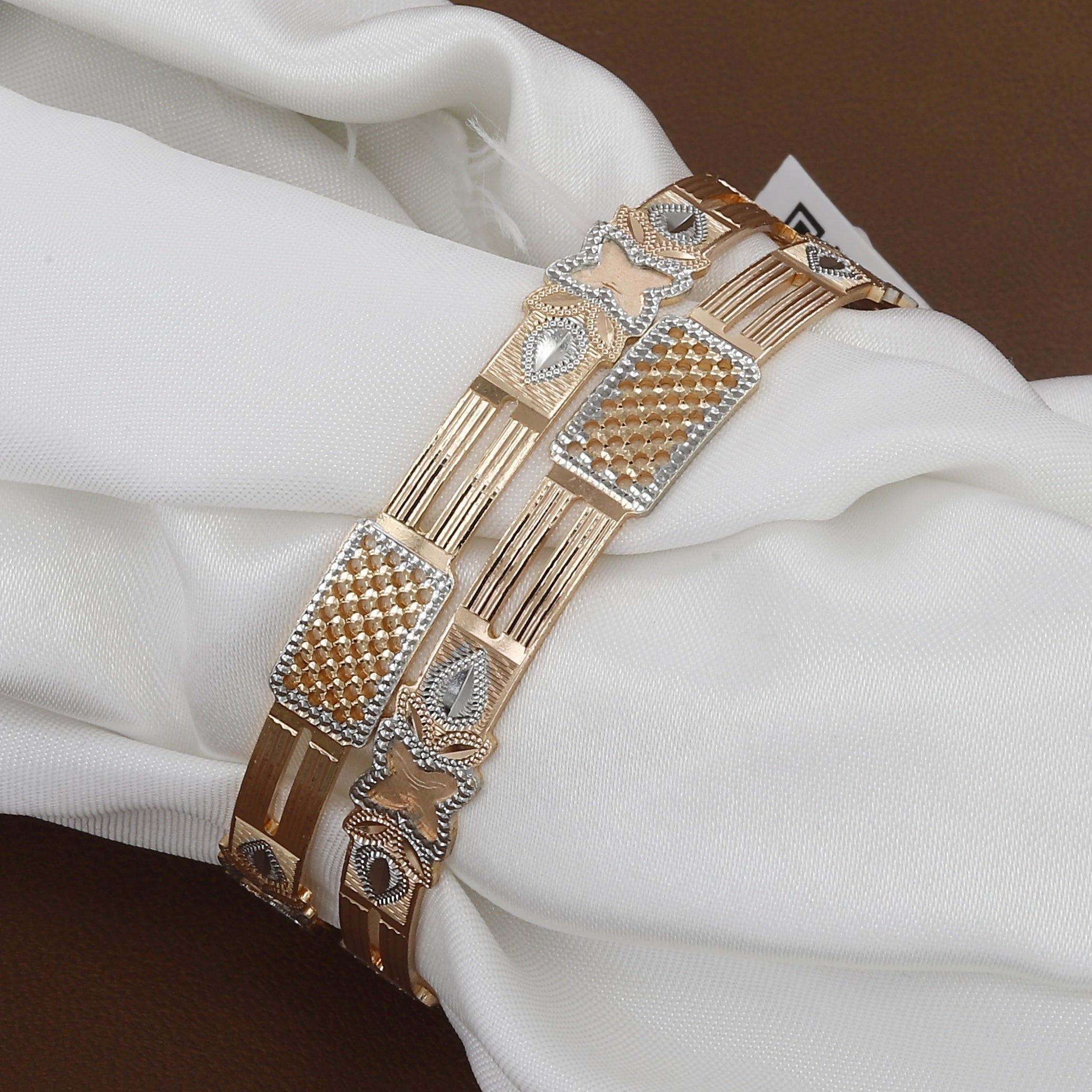 Dual-Tone Mesh & Rose Gold Modern Geometric Bangle Set