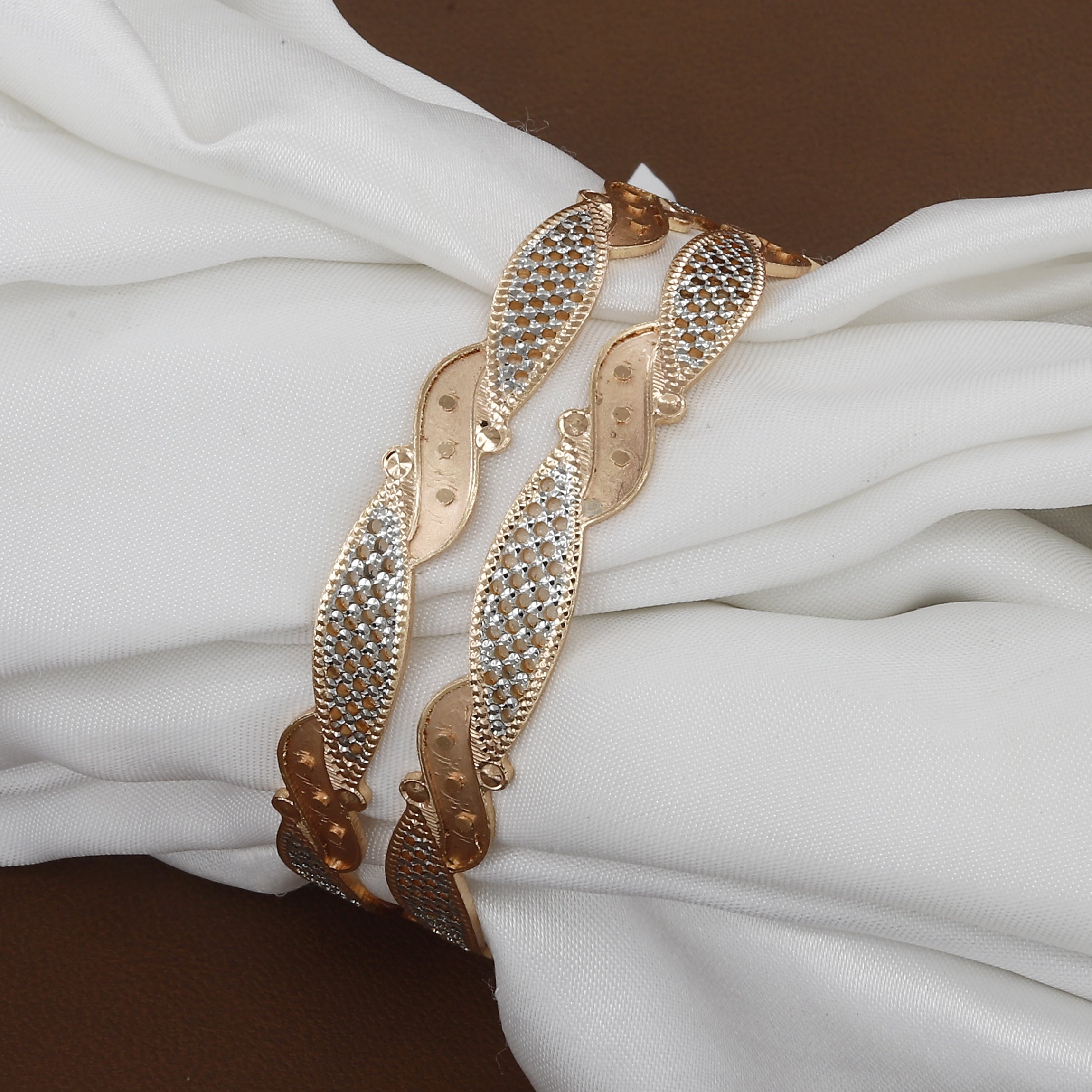 Rose Gold & Silver Finish Dual-Tone Twisted Bangle Set