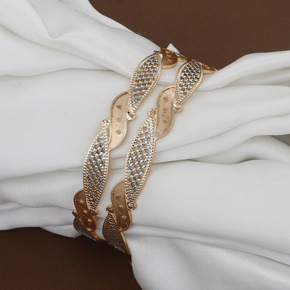 Rose Gold & Silver Finish Dual-Tone Twisted Bangle Set