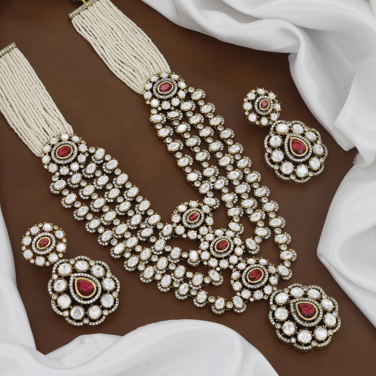 Victorian Polished Heavy Kundan Wedding Necklace Set