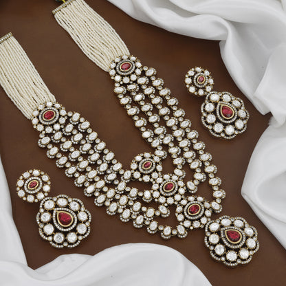 Victorian Polished Heavy Kundan Wedding Necklace Set