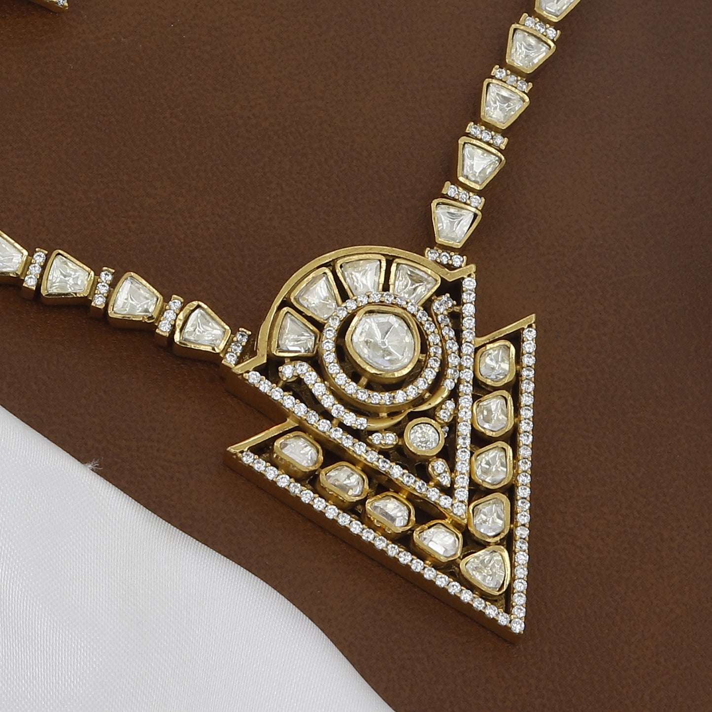 Victorian Polished Modern Ethnic Geometric Polki  Necklace Set