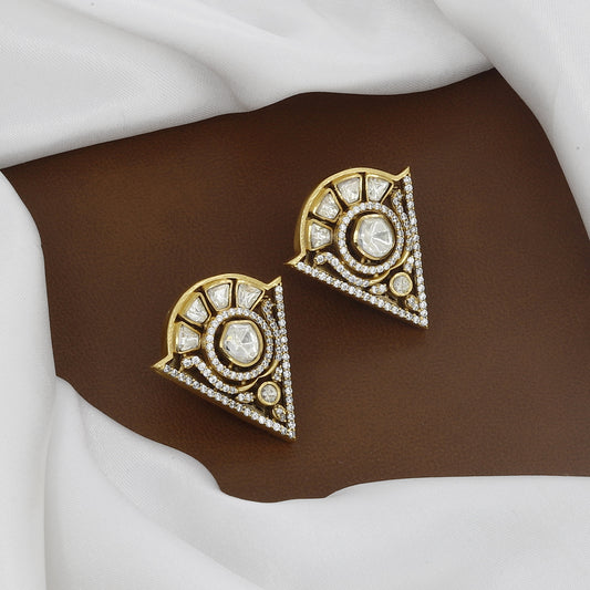 Victorian Polished Modern Ethnic Geometric Polki  Necklace Set