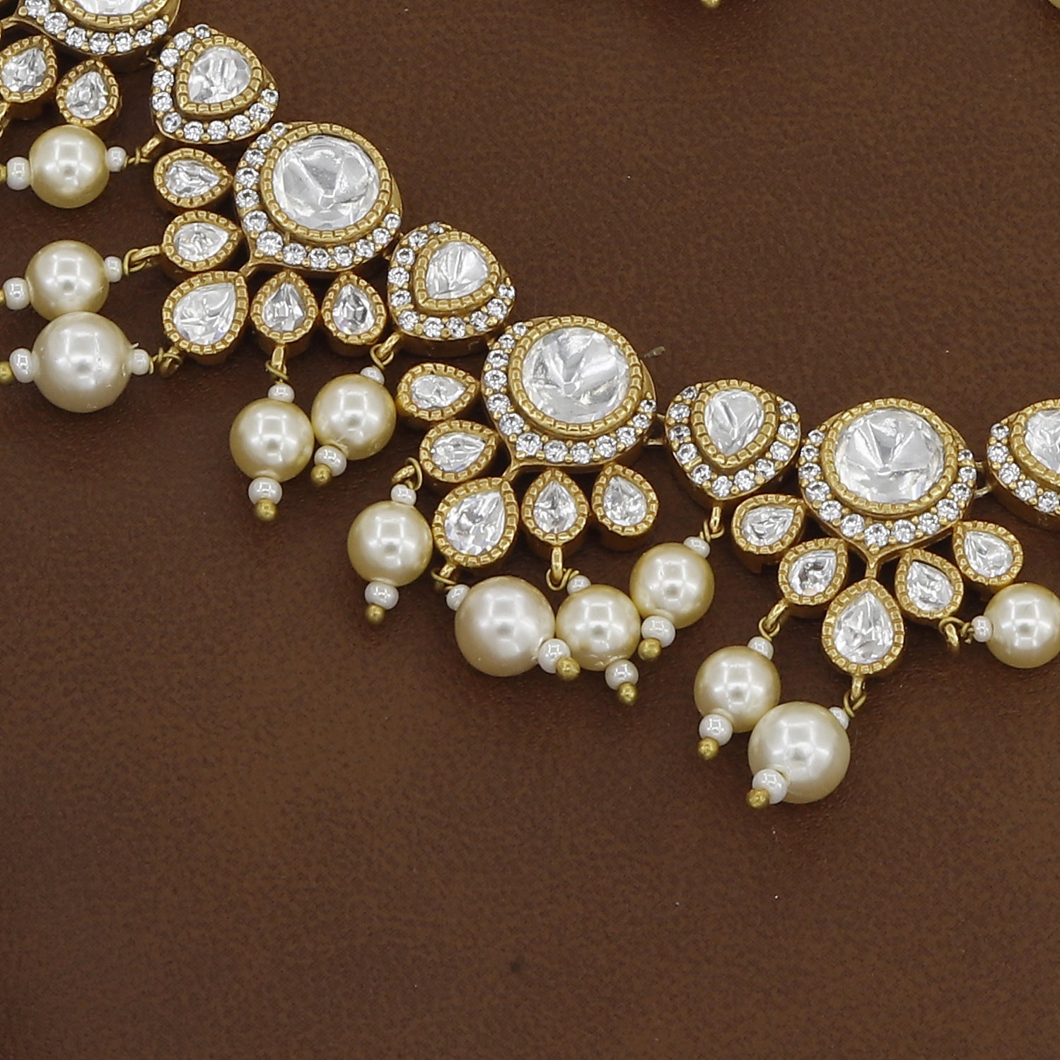 Victorian Polished Designer Polki Necklace And Earrings