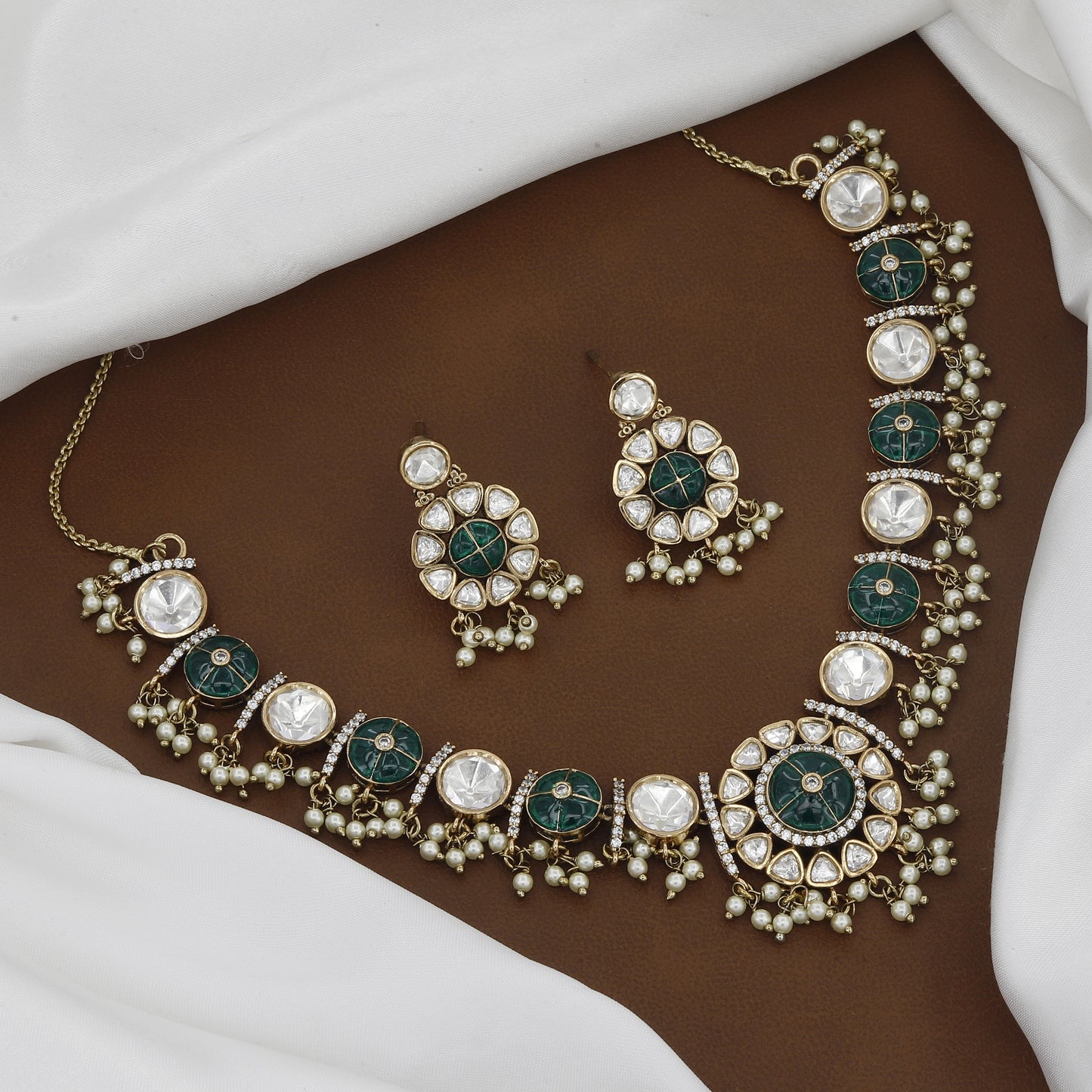 Victorian Polished Meenakari Kundan Polki Necklace Set