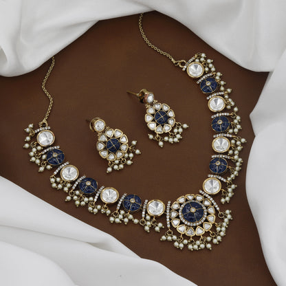 Mehndi Polished Meenakari Kundan Polki Necklace Set