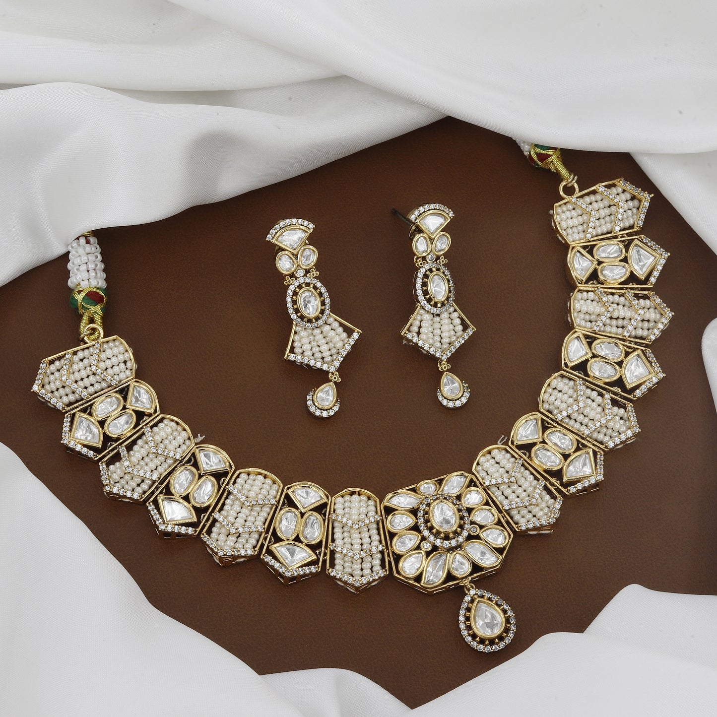 Victorian Polished Broad Kundan Polki Necklace Set