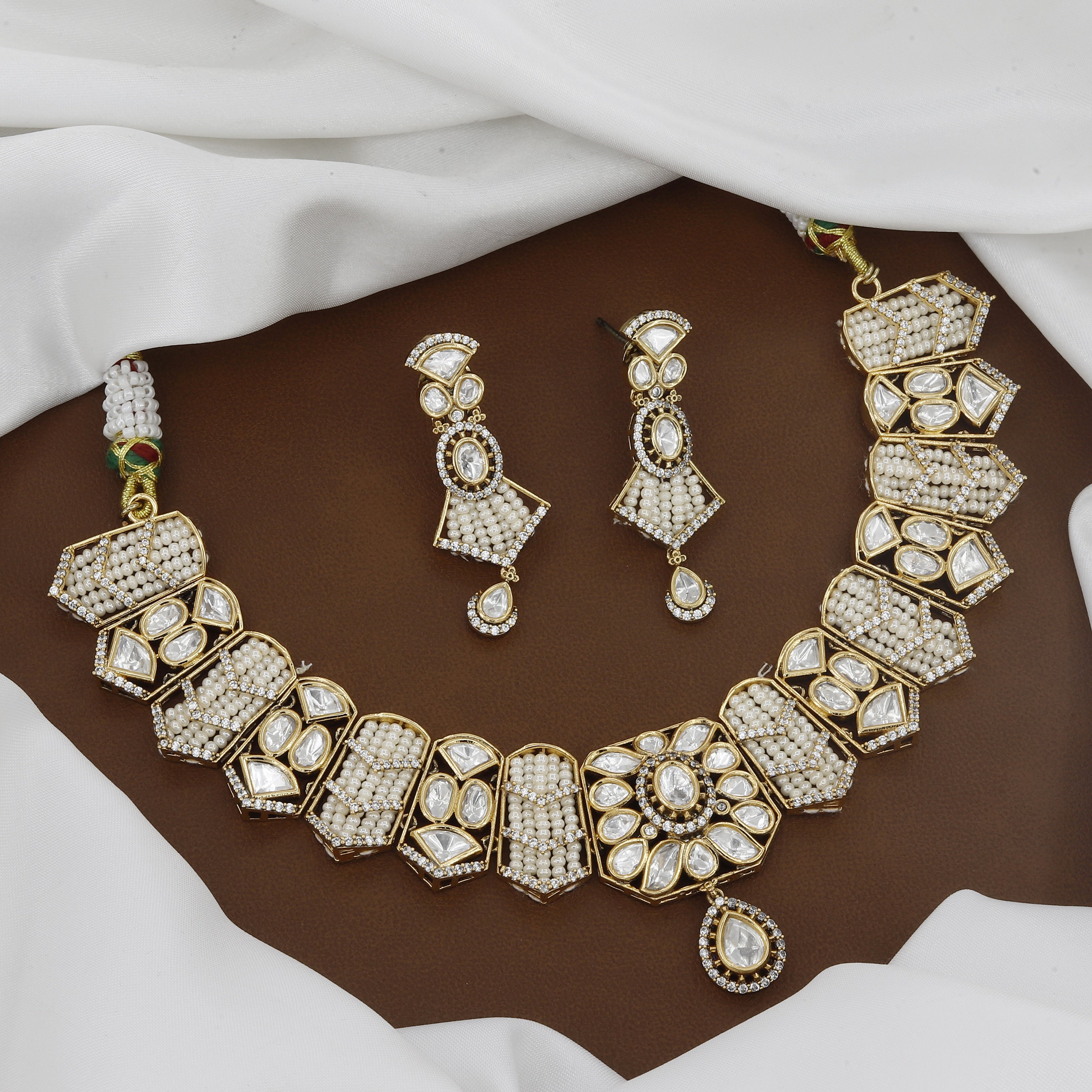 Victorian Polished Broad Kundan Polki Necklace Set