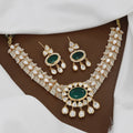 18k Polished Kundan Polki & Emerald Necklace Set with Earrings