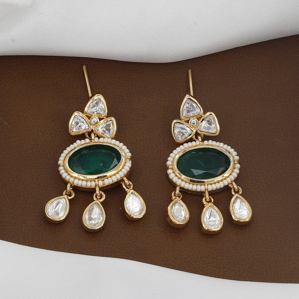 18k Polished Kundan Polki & Emerald Necklace Set with Earrings