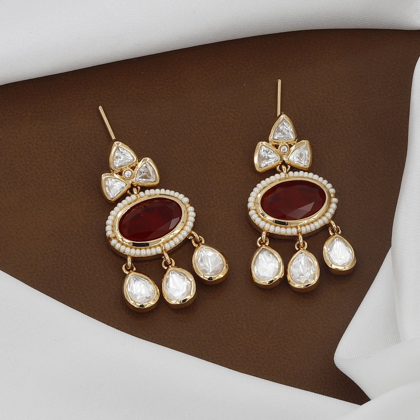 18k Polished Kundan Polki & Emerald Necklace Set with Earrings