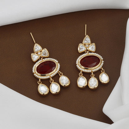 18k Polished Kundan Polki & Emerald Necklace Set with Earrings