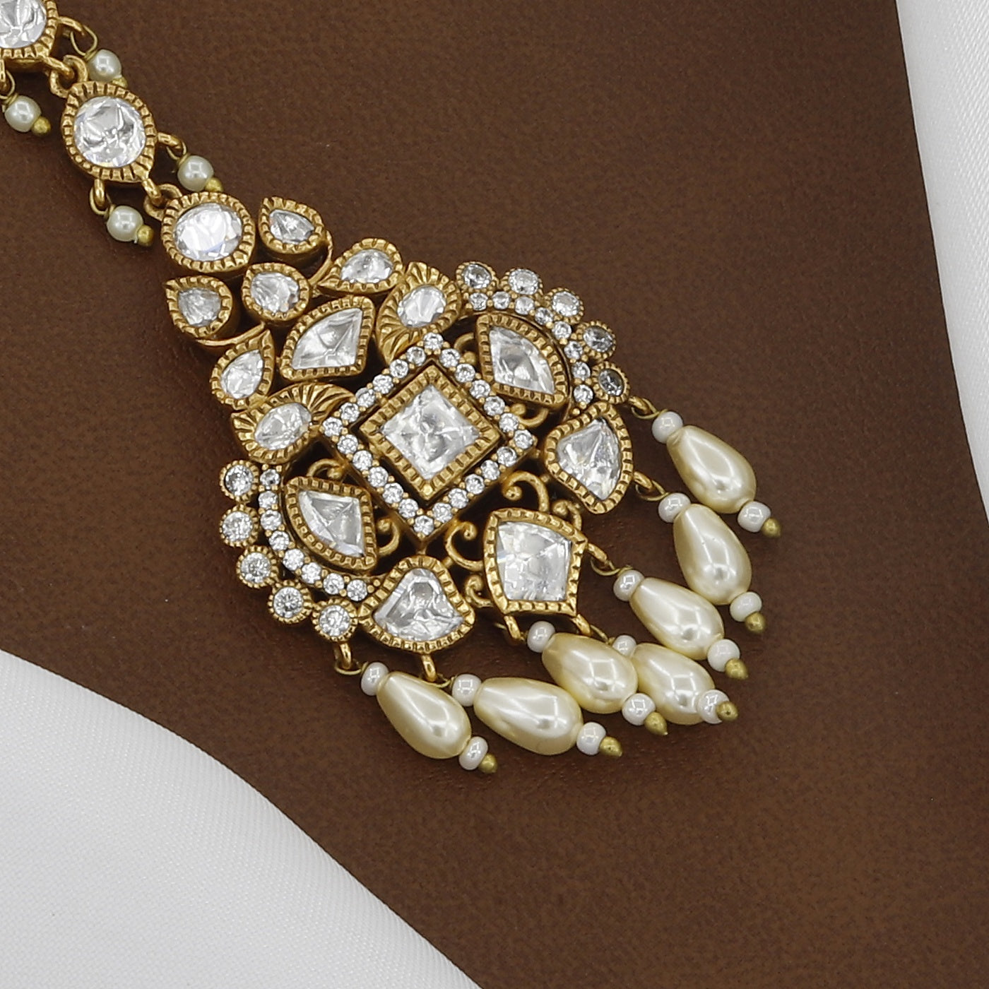 Victorian Polished Designer Traditional Polki & Pearl Tikka