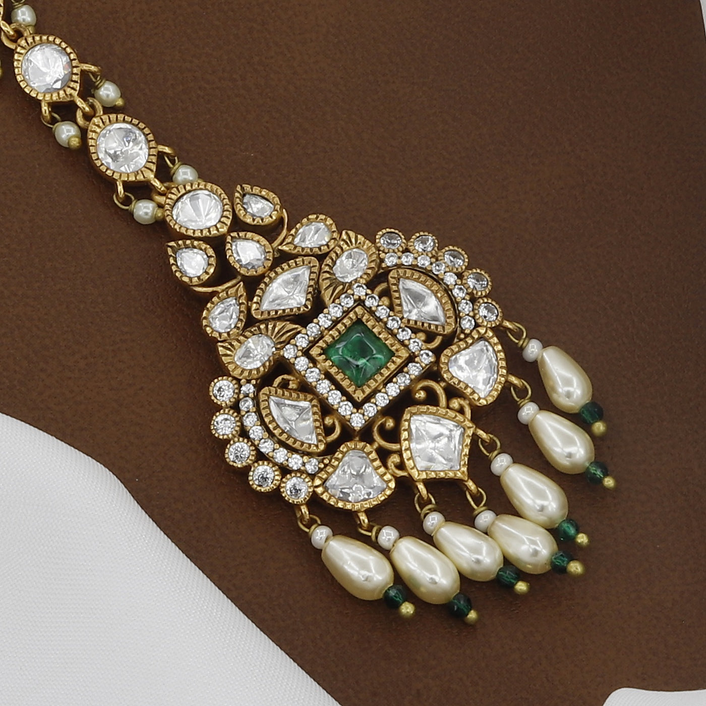 Victorian Polished Designer Traditional Polki & Pearl Tikka