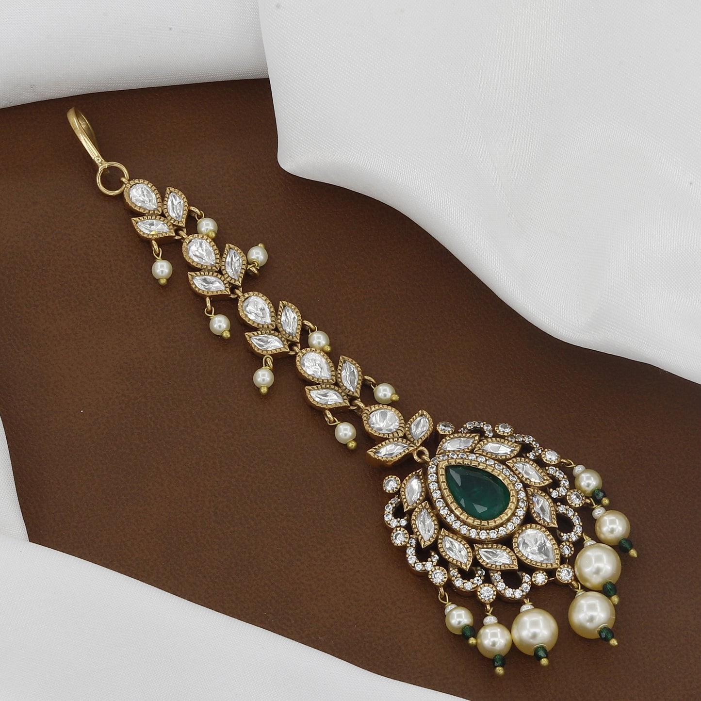 Victorian Polished Kundan Polki Maang Tikka with Colors